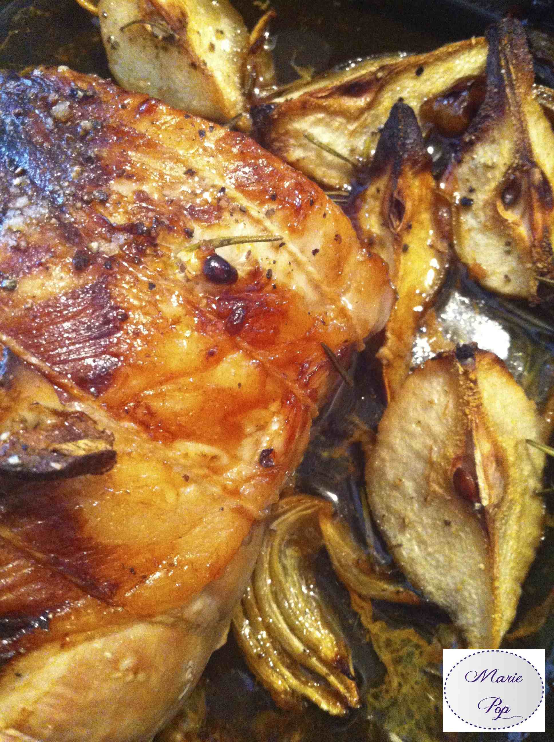 Rôti de porc aux poires, romarin et miel - la recette